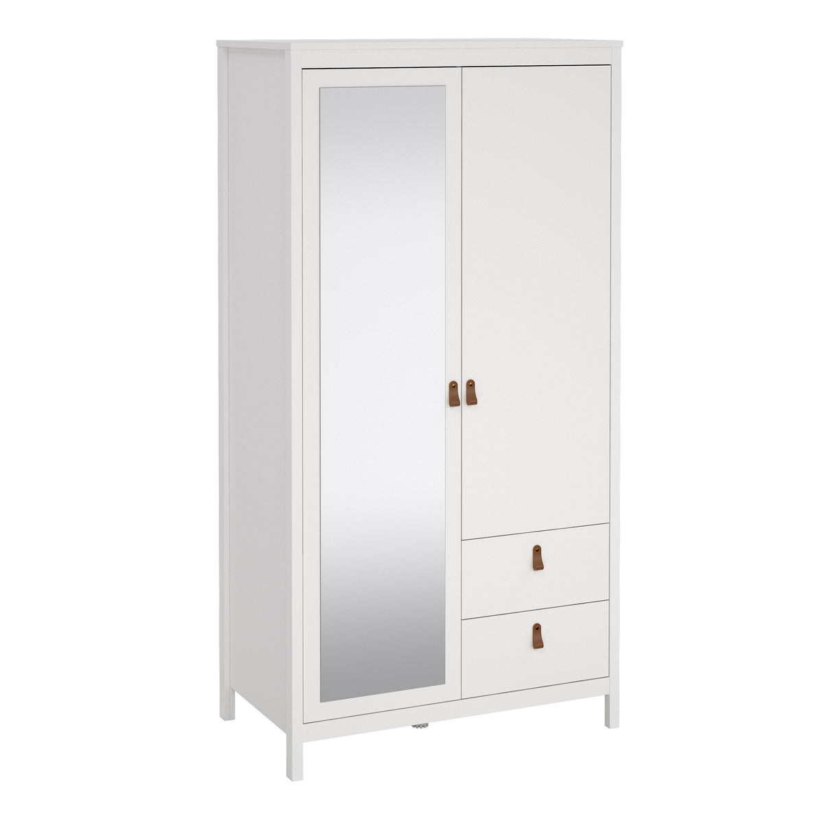 Barcelona Wardrobe with 1 Door 1 Mirror Door 2 Drawers in White — front view