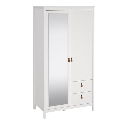 Barcelona Wardrobe with 1 Door 1 Mirror Door 2 Drawers in White — front view