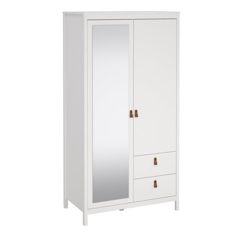 Barcelona Wardrobe with 1 Door 1 Mirror Door 2 Drawers in White — front view