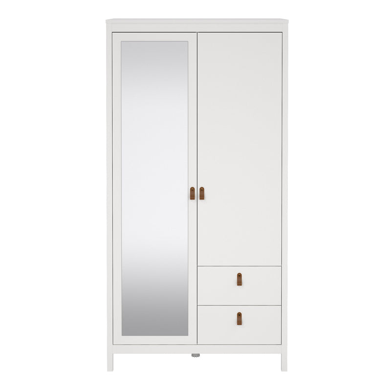Barcelona Wardrobe with 1 Door 1 Mirror Door 2 Drawers in White — side angle
