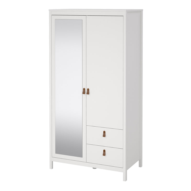 Barcelona Wardrobe with 1 Door 1 Mirror Door 2 Drawers in White — detail view