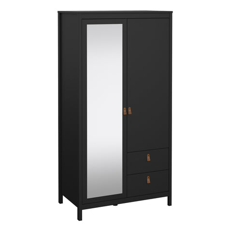 Barcelona Wardrobe with 1 Door 1 Mirror Door 2 Drawers in Matt Black — front view
