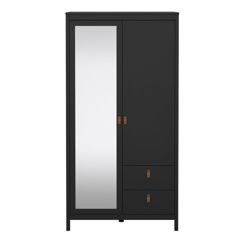 Barcelona Wardrobe with 1 Door 1 Mirror Door 2 Drawers in Matt Black — side angle