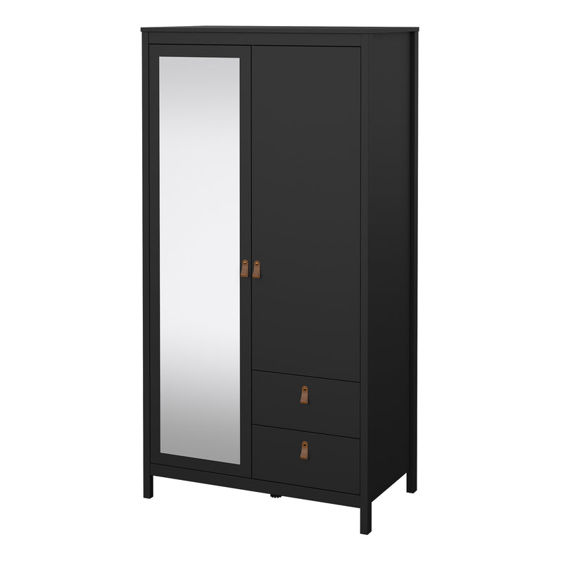 Barcelona Wardrobe with 1 Door 1 Mirror Door 2 Drawers in Matt Black — detail view