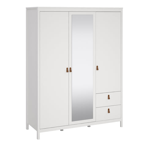 Barcelona Wardrobe with 2 Doors 1 Mirror Door 2 Drawers in White — front view
