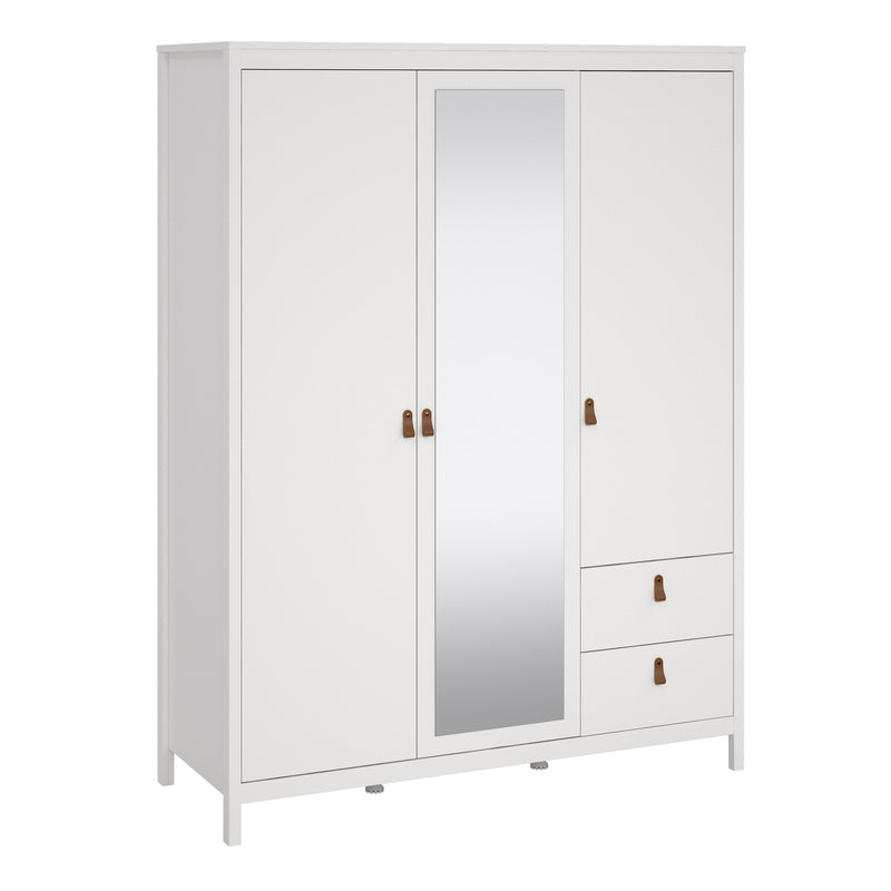 Barcelona Wardrobe with 2 Doors 1 Mirror Door 2 Drawers in White — front view