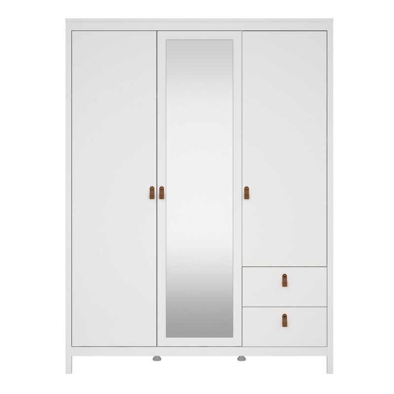 Barcelona Wardrobe with 2 Doors 1 Mirror Door 2 Drawers in White — side angle