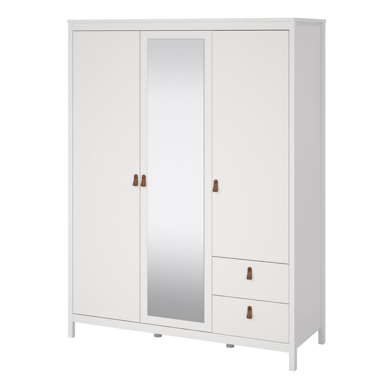 Barcelona Wardrobe with 2 Doors 1 Mirror Door 2 Drawers in White — detail view