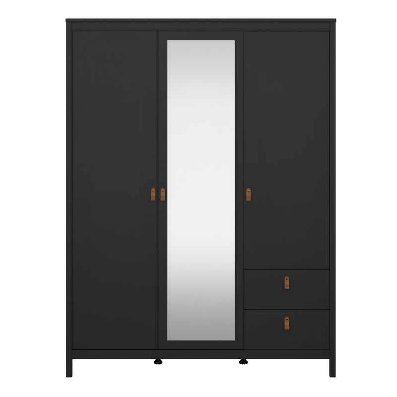 Barcelona Wardrobe with 2 Doors 1 Mirror Door 2 Drawers in Matt Black — side angle