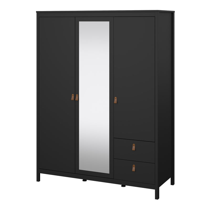 Barcelona Wardrobe with 2 Doors 1 Mirror Door 2 Drawers in Matt Black — detail view