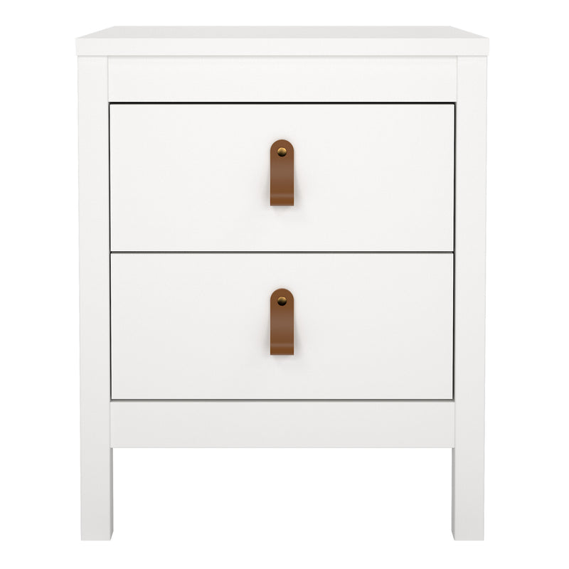 Barcelona Bedside Table 2 Drawers in White — side angle