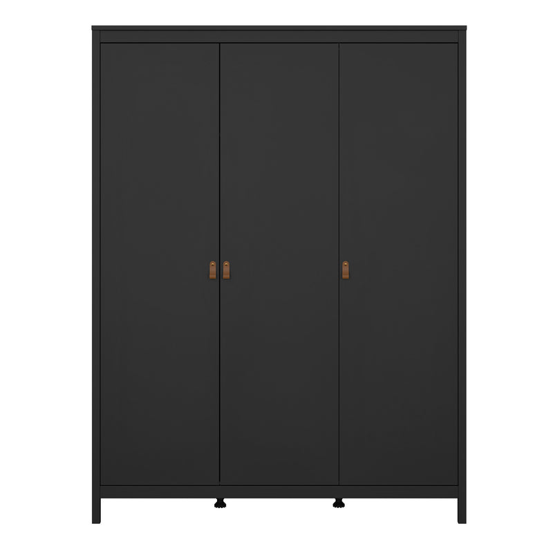 Barcelona Wardrobe with 3 Doors in Matt Black — side angle