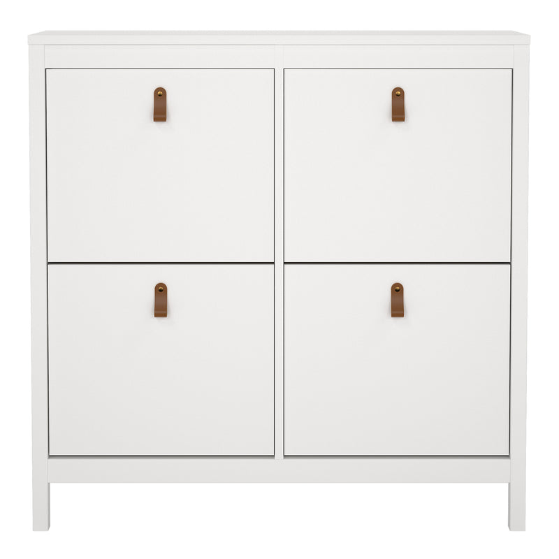 Barcelona Shoe Cabinet 4 Flip Down Doors in White — side angle
