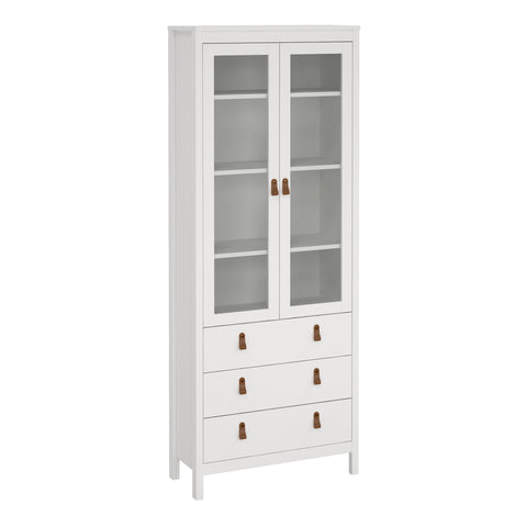 Barcelona China Cabinet 2 Glass Doors with 3 Drawers in White — front view