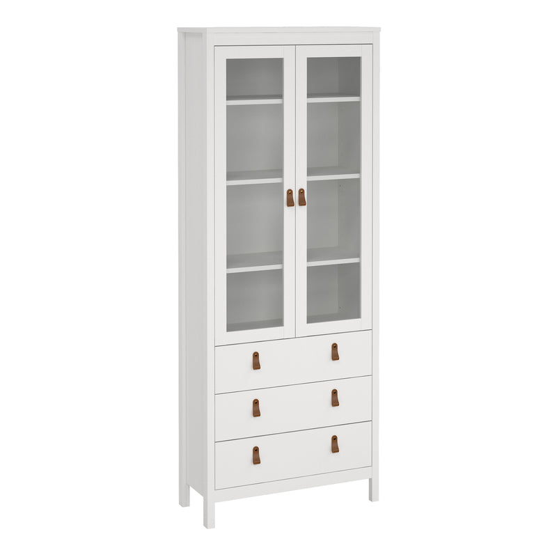 Barcelona China Cabinet 2 Glass Doors with 3 Drawers in White — front view