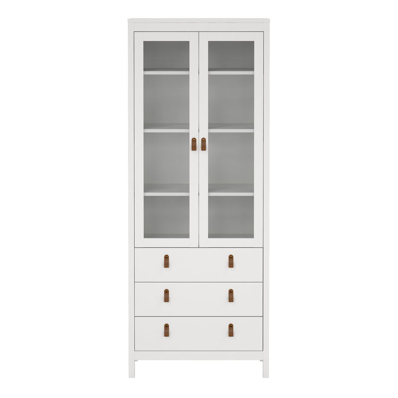 Barcelona China Cabinet 2 Glass Doors with 3 Drawers in White — side angle