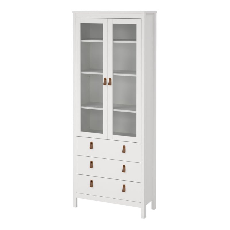 Barcelona China Cabinet 2 Glass Doors with 3 Drawers in White — detail view