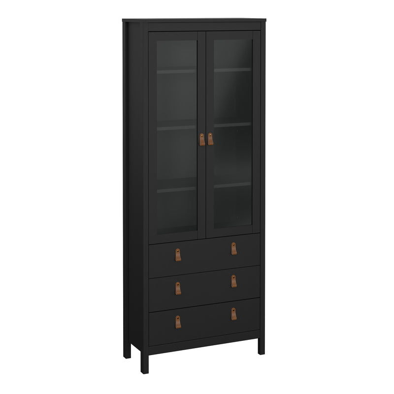 Barcelona China Cabinet 2 Glass Doors with 3 Drawers in Matt Black — front view