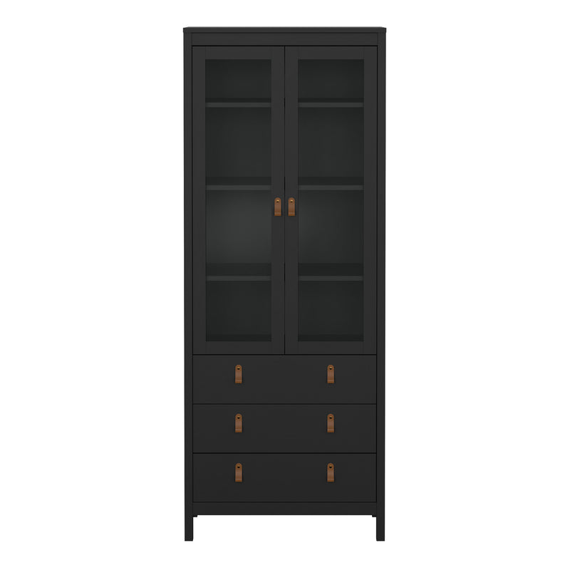 Barcelona China Cabinet 2 Glass Doors with 3 Drawers in Matt Black — side angle