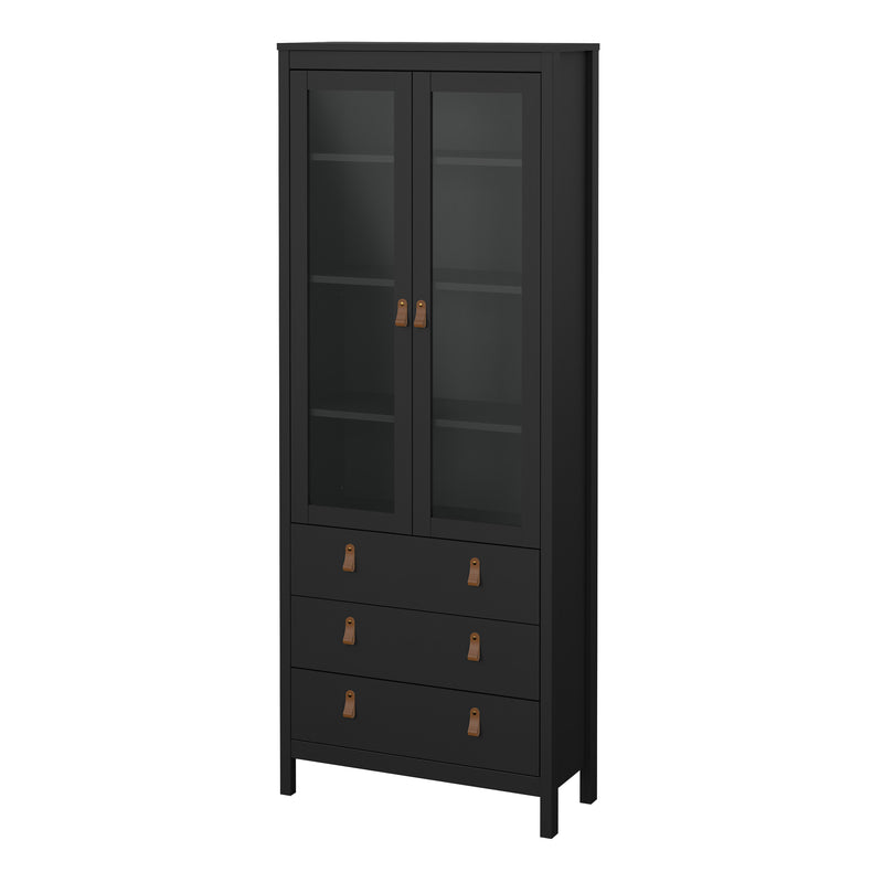 Barcelona China Cabinet 2 Glass Doors with 3 Drawers in Matt Black — detail view