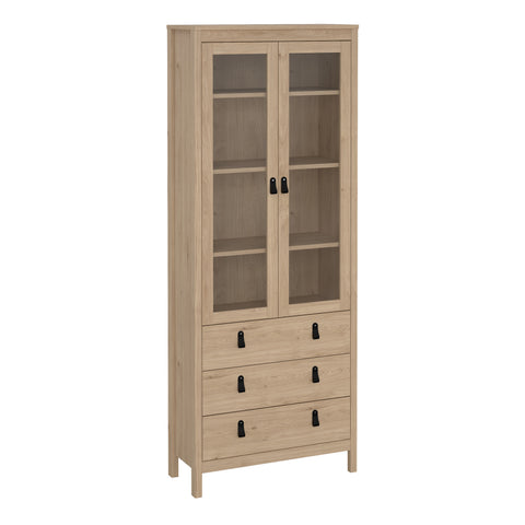 Barcelona China Cabinet 2 Doors with Glass + 3 Drawers in Jackson Hickory Oak — front view