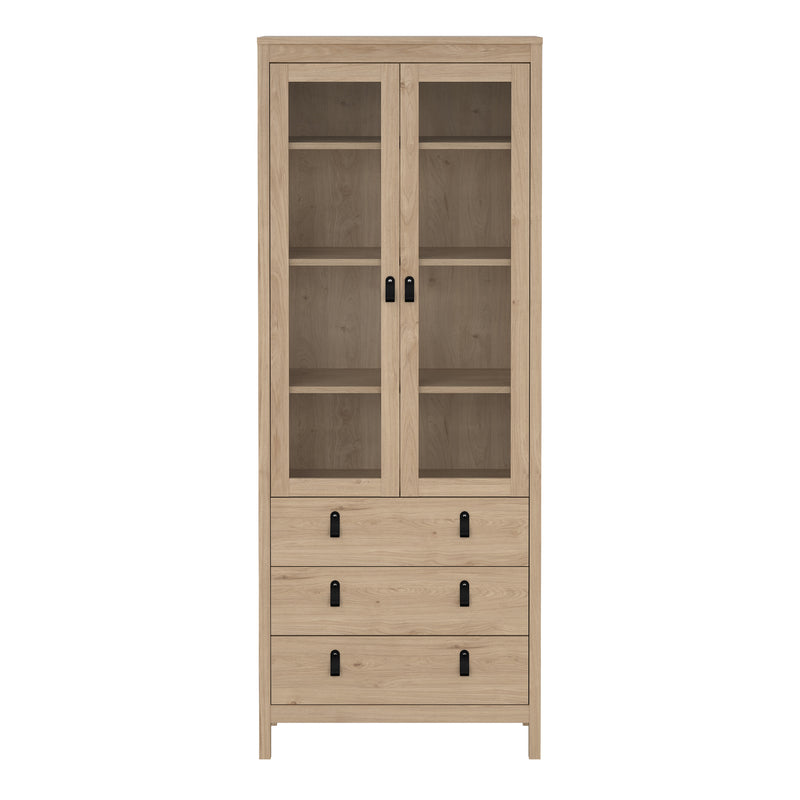 Barcelona China Cabinet 2 Doors with Glass + 3 Drawers in Jackson Hickory Oak — side angle