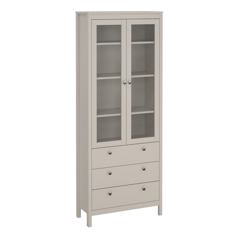 Barcelona China Cabinet 2 Glass Doors with 3 Drawers in Cashmere — side angle