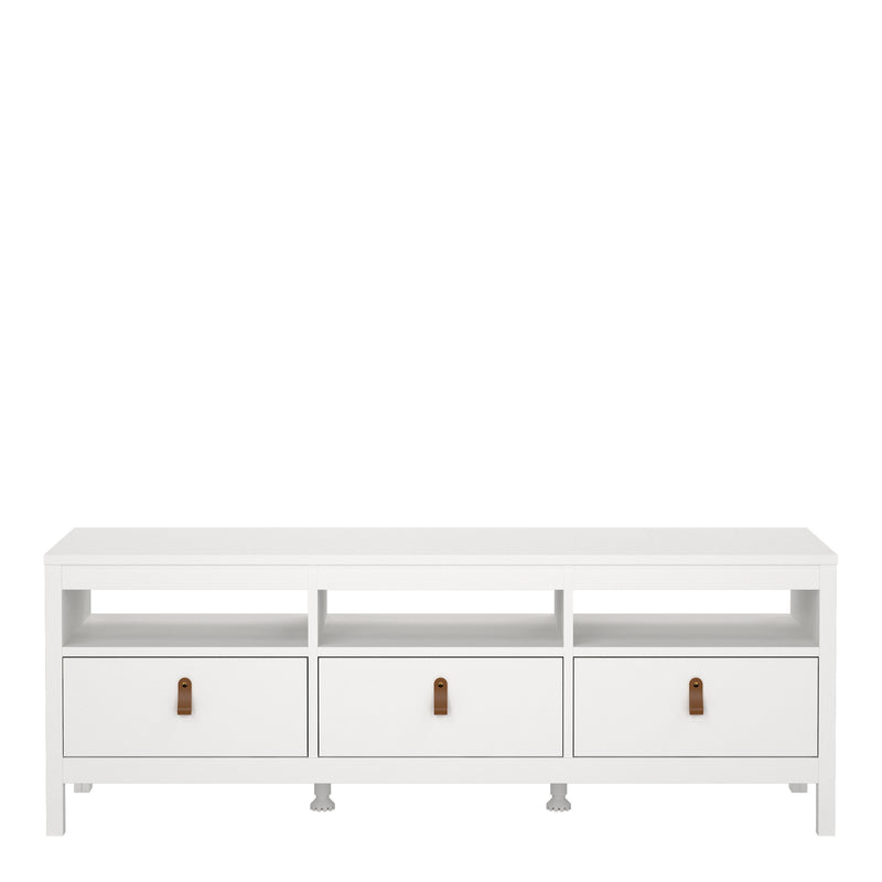 Barcelona Tv Unit 3 Drawers in White — side angle