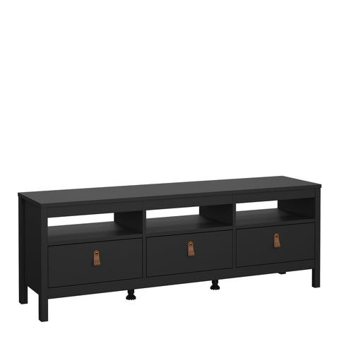 Barcelona TV Unit 3 Drawers in Matt Black — front view