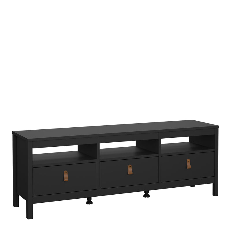 Barcelona TV Unit 3 Drawers in Matt Black — front view