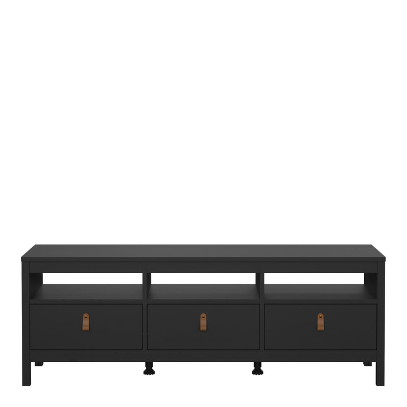 Barcelona TV Unit 3 Drawers in Matt Black — side angle