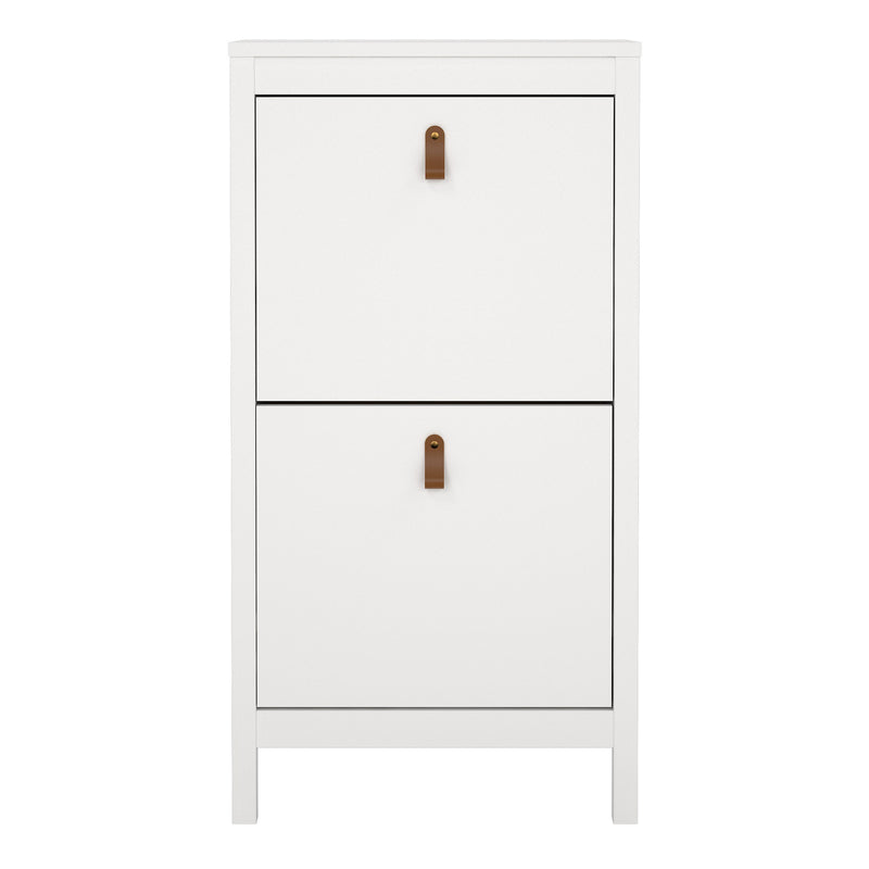 Barcelona Shoe Cabinet 2 Flip Down Doors in White — side angle
