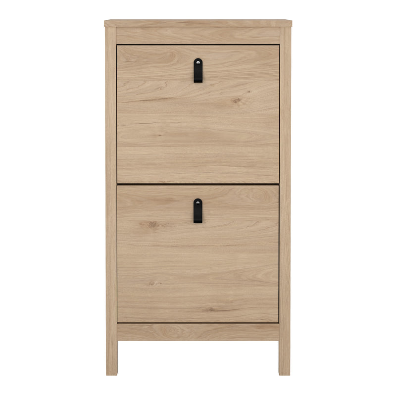 Barcelona Shoe Cabinet 2 Flap Doors in Jackson Hickory Oak — side angle