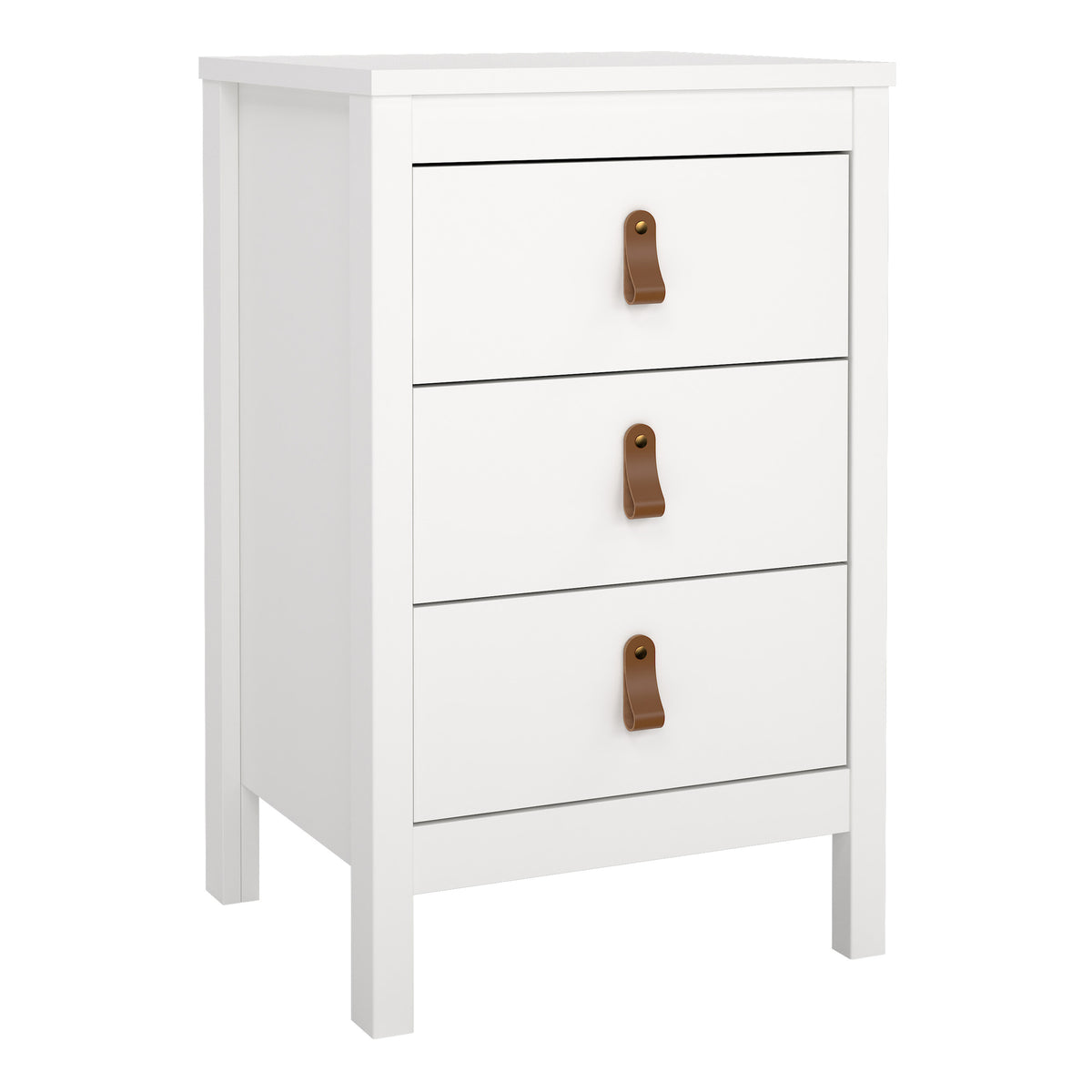 Barcelona Bedside Table 3 Drawers in White — front view