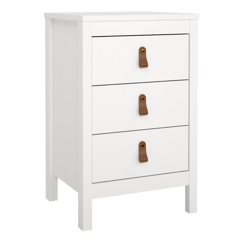 Barcelona Bedside Table 3 Drawers in White — front view