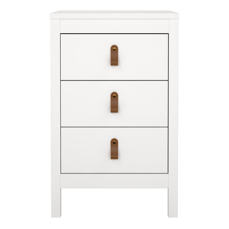 Barcelona Bedside Table 3 Drawers in White — side angle
