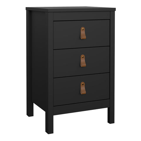 Barcelona Bedside Table 3 Drawers in Matt Black — front view