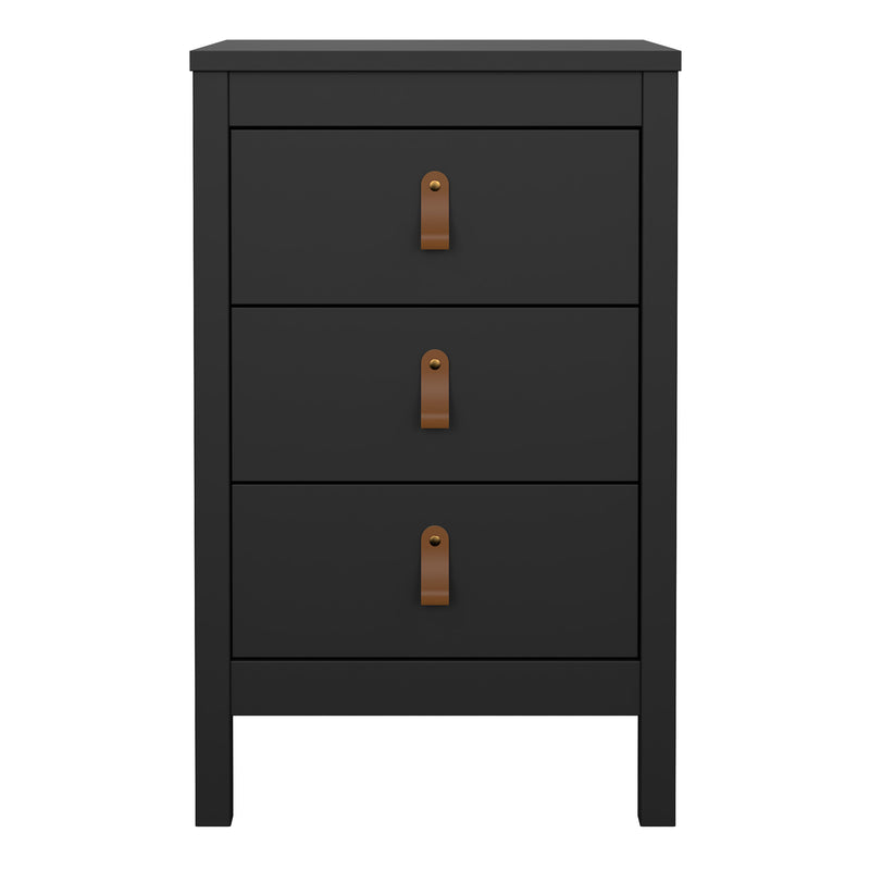 Barcelona Bedside Table 3 Drawers in Matt Black — side angle