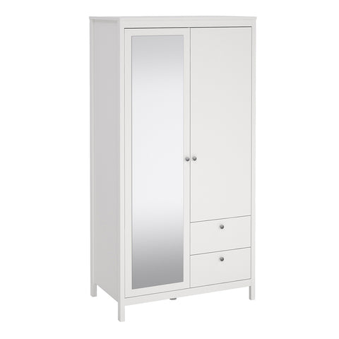 Madrid Wardrobe with 1 Door 1 Mirror Door 2 Drawers White — front view