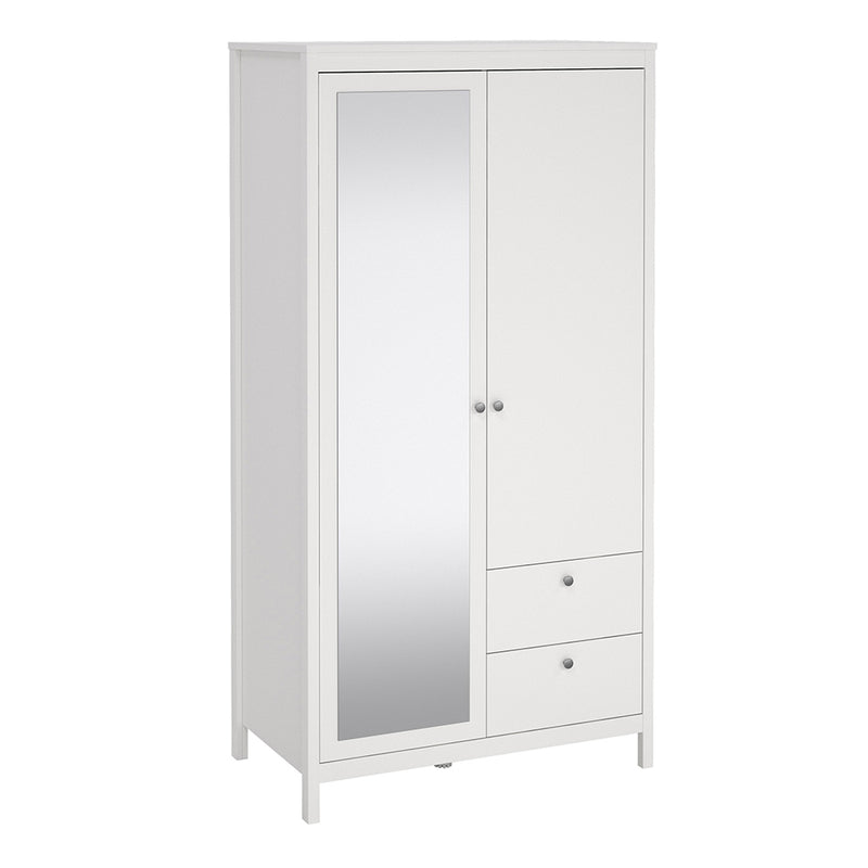 Madrid Wardrobe with 1 Door 1 Mirror Door 2 Drawers White — front view