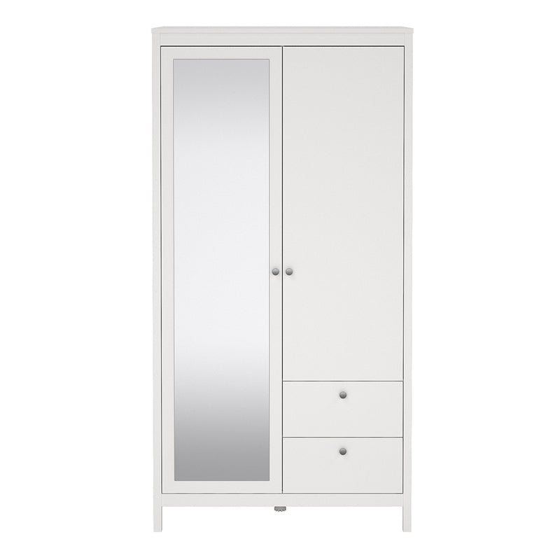 Madrid Wardrobe with 1 Door 1 Mirror Door 2 Drawers White — side angle