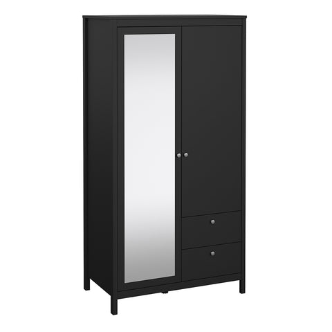 Madrid Wardrobe with 1 Door 1 Mirror Door 2 Drawers Matt Black — front view