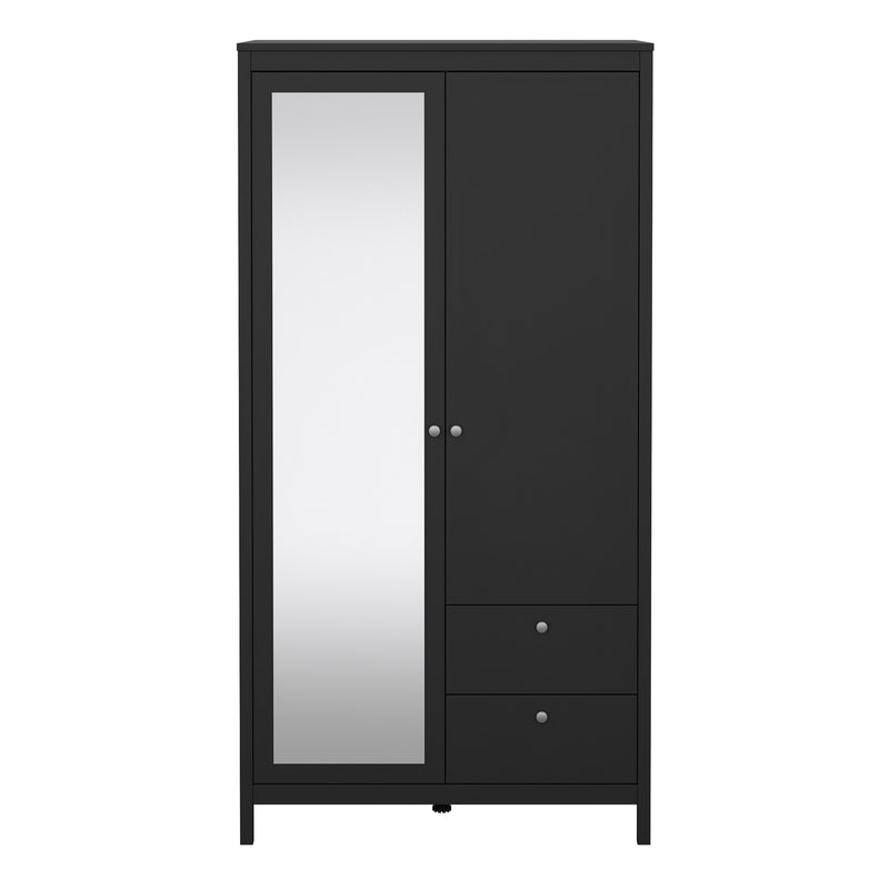 Madrid Wardrobe with 1 Door 1 Mirror Door 2 Drawers Matt Black — side angle