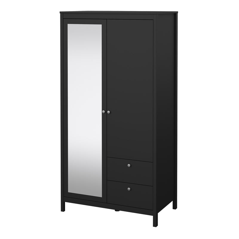 Madrid Wardrobe with 1 Door 1 Mirror Door 2 Drawers Matt Black — detail view