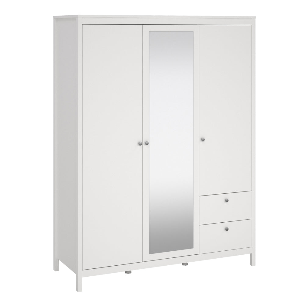 Madrid  Wardrobe with 2 Doors 1 Mirror Door 2 Drawers White — front view
