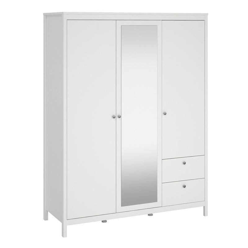 Madrid  Wardrobe with 2 Doors 1 Mirror Door 2 Drawers White — front view