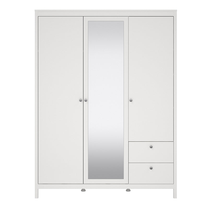 Madrid  Wardrobe with 2 Doors 1 Mirror Door 2 Drawers White — side angle