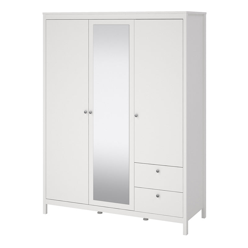 Madrid  Wardrobe with 2 Doors 1 Mirror Door 2 Drawers White — detail view
