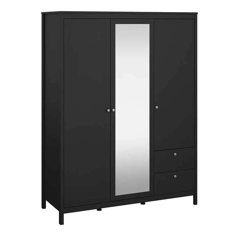 Madrid  Wardrobe with 2 Doors 1 Mirror Door 2 Drawers Matt Black — front view