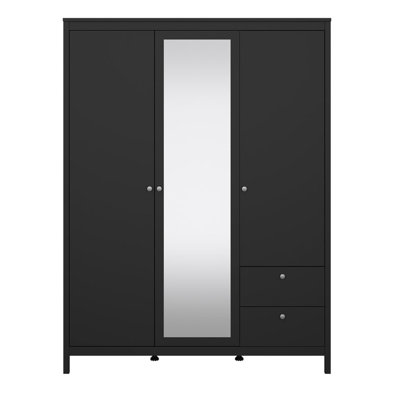 Madrid  Wardrobe with 2 Doors 1 Mirror Door 2 Drawers Matt Black — side angle